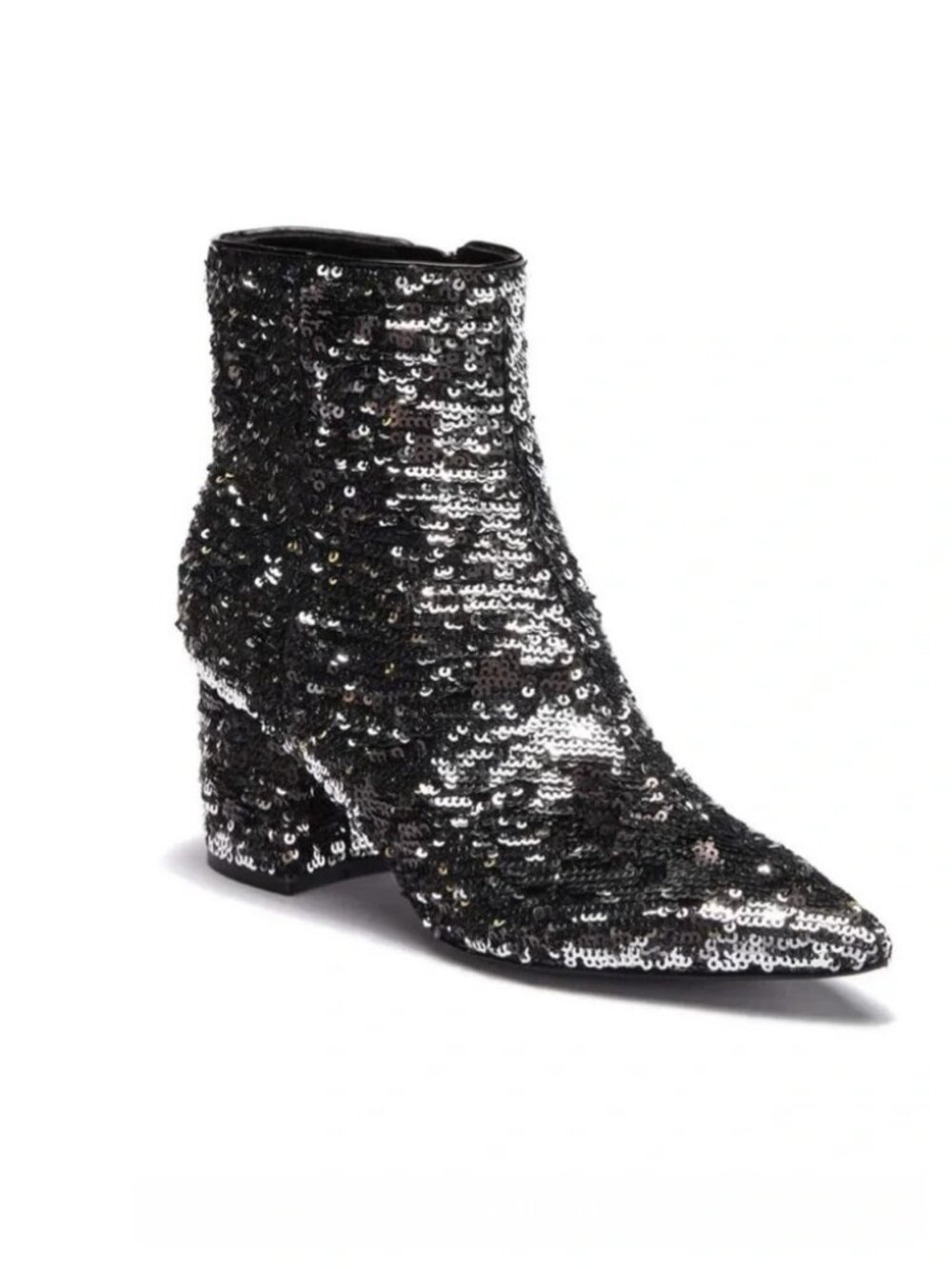 Marc Fisher Silver Sequin Ankle Boots Size 8M Glam Disco Party Statement Booties
